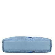 Blue leather patterned Medium Crossbody With Double Zip Pockets - 447 eyeglass case on a white background by Anuschka.