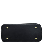 Black genuine leather Large Zip Top Tote - 698 with metal studs on a white background by Anuschka.