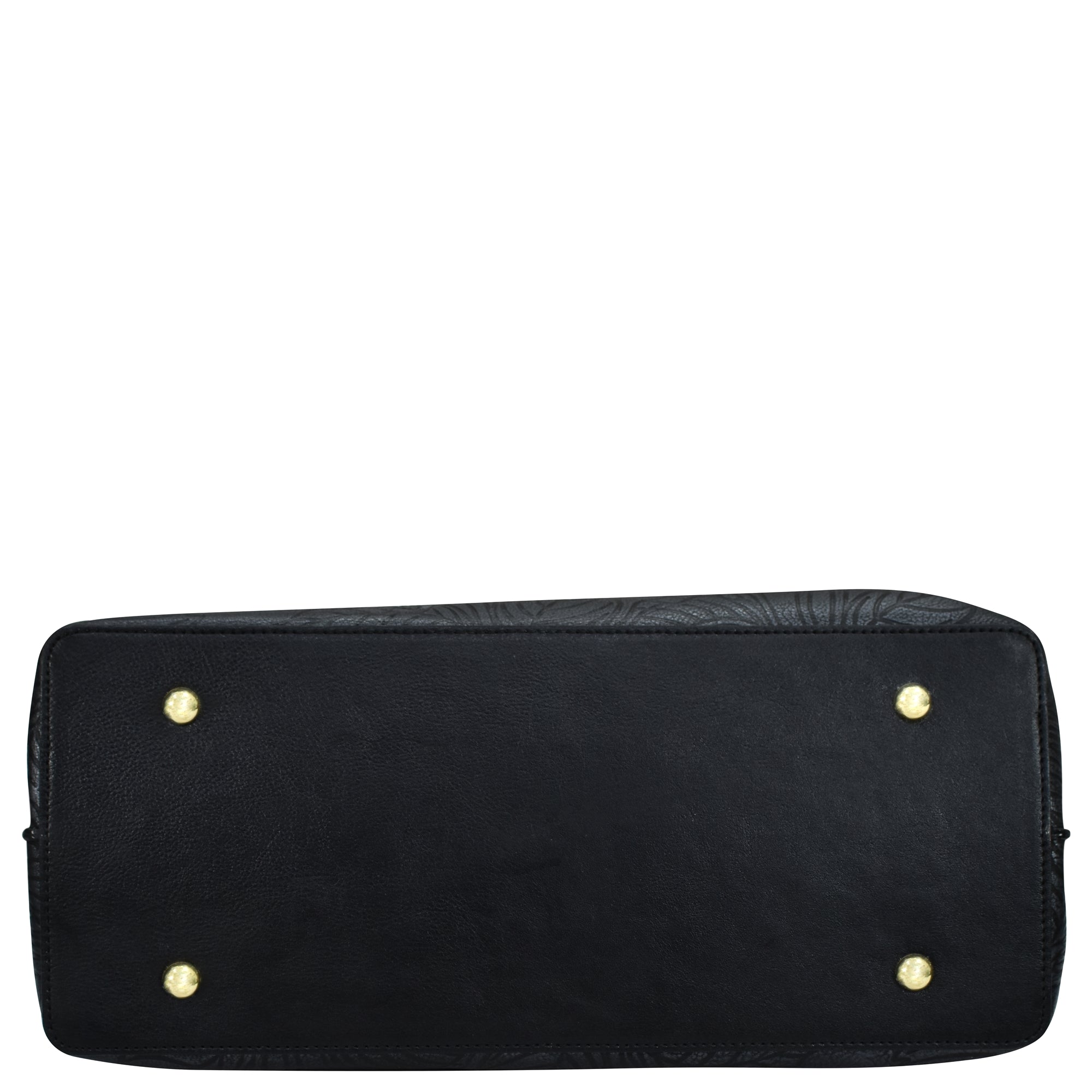 Black genuine leather Large Zip Top Tote - 698 with metal studs on a white background by Anuschka.