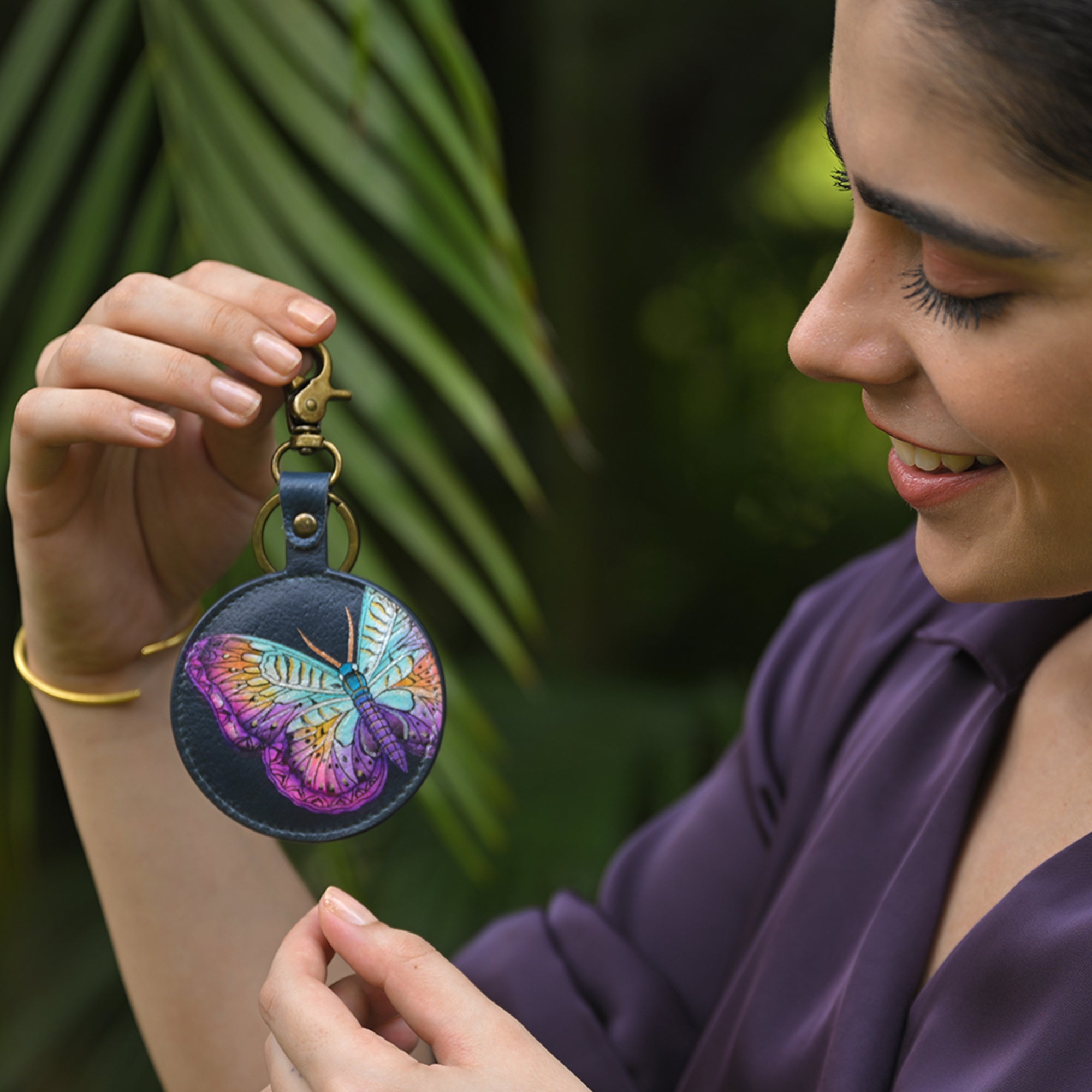 Painted Leather Bag Charm - K0013