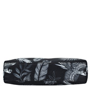 Black and white floral print Fabric with Leather Trim Crossbody with Slip Pocket - 12017 headband with adjustable handle from Anuschka.