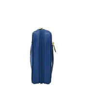 Anuschka Fabric with Leather Trim Travel Jewelry Organizer - 13003 with zip entry and multipurpose holders on white background.