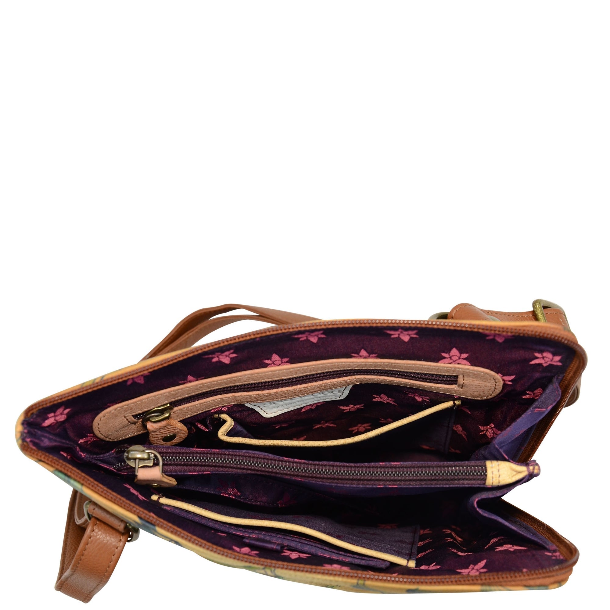 Organizer Crossbody With Extended Side Zipper - 493| Anuschka Leather India