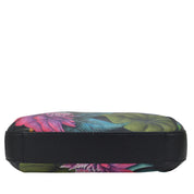 Anuschka Convertible Slim Hobo With Crossbody Strap - 662 with floral patterned sunglasses case with zippered pockets and black trim.