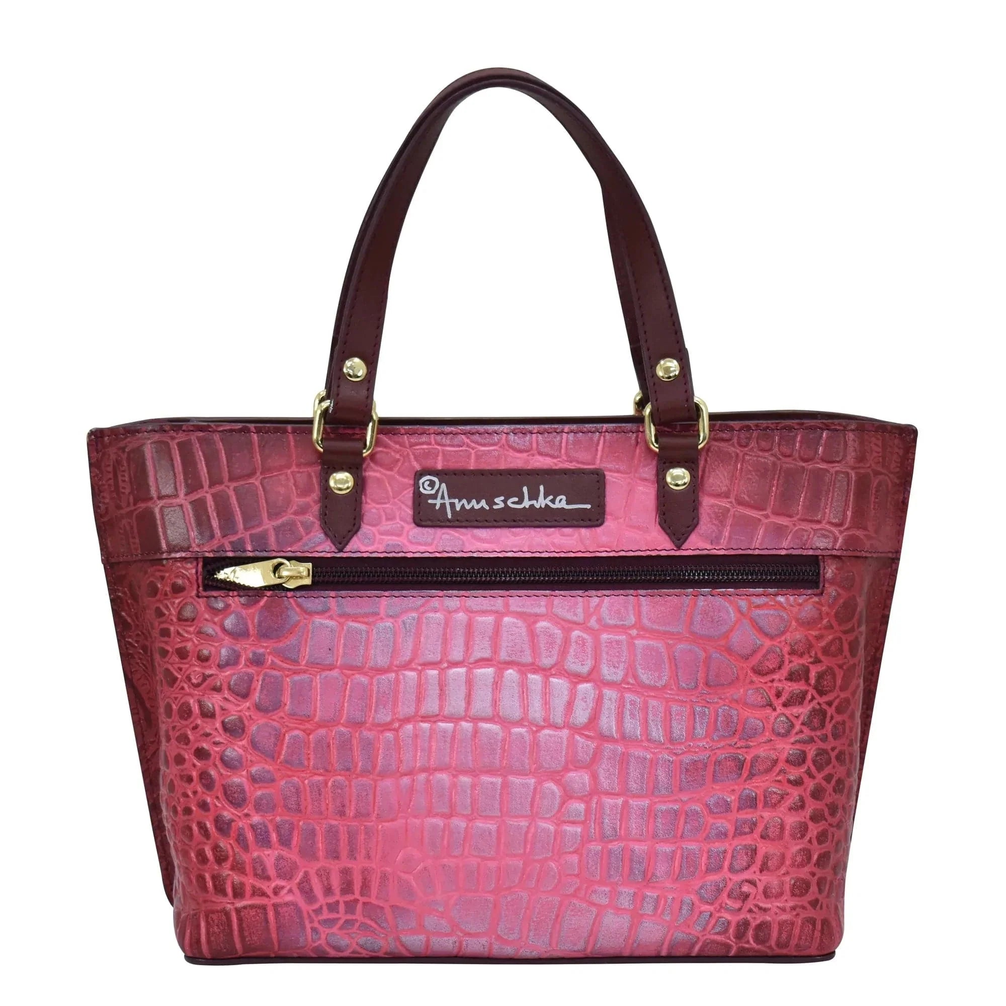 Croco Embossed Berry Medium Tote - 693