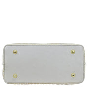 White rectangular Medium Tote - 693 with scalloped edges, gold-tone stud accents, and a zippered pocket by Anuschka.