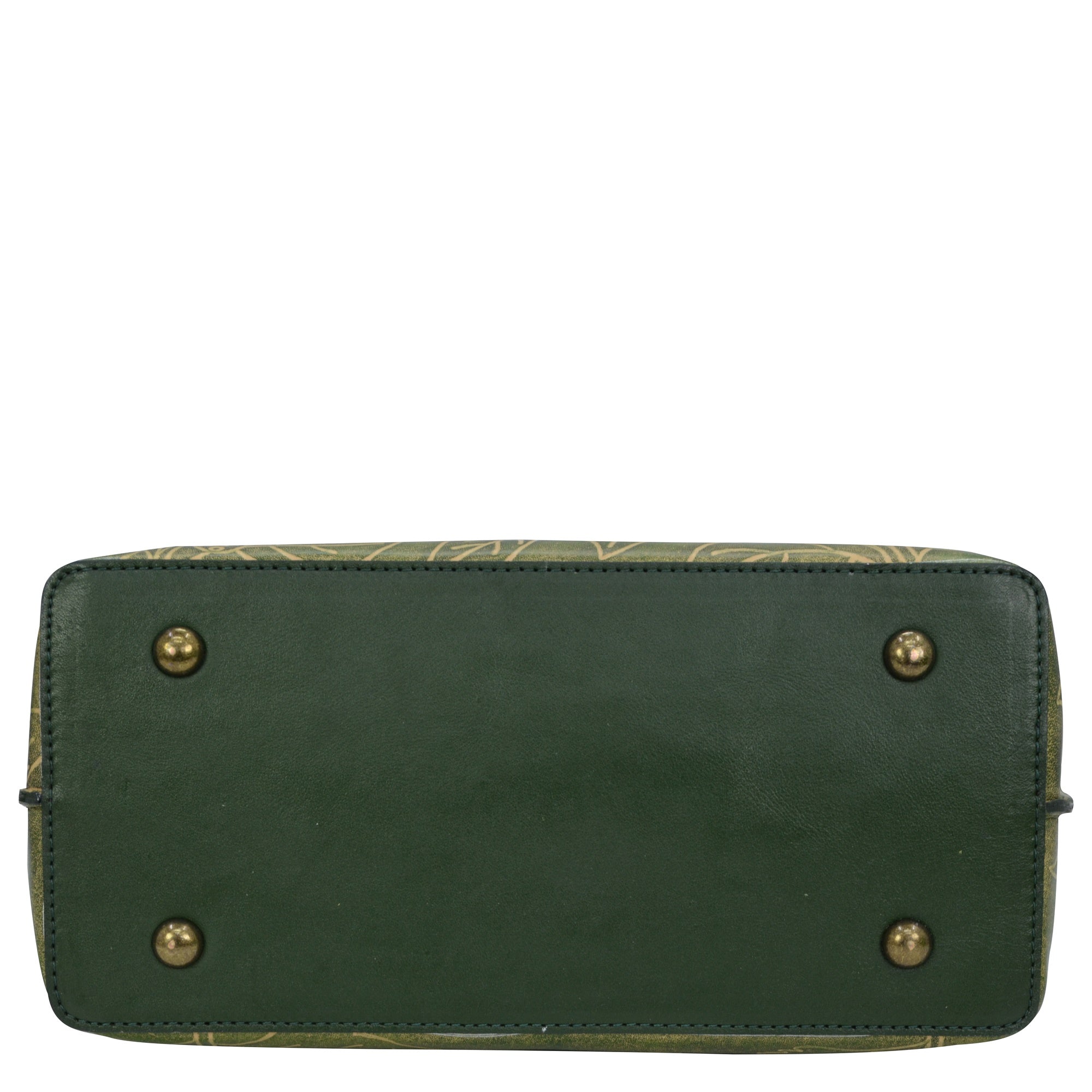 Green and patterned leather Medium Tote - 693 with gold-toned snap fasteners from Anuschka.