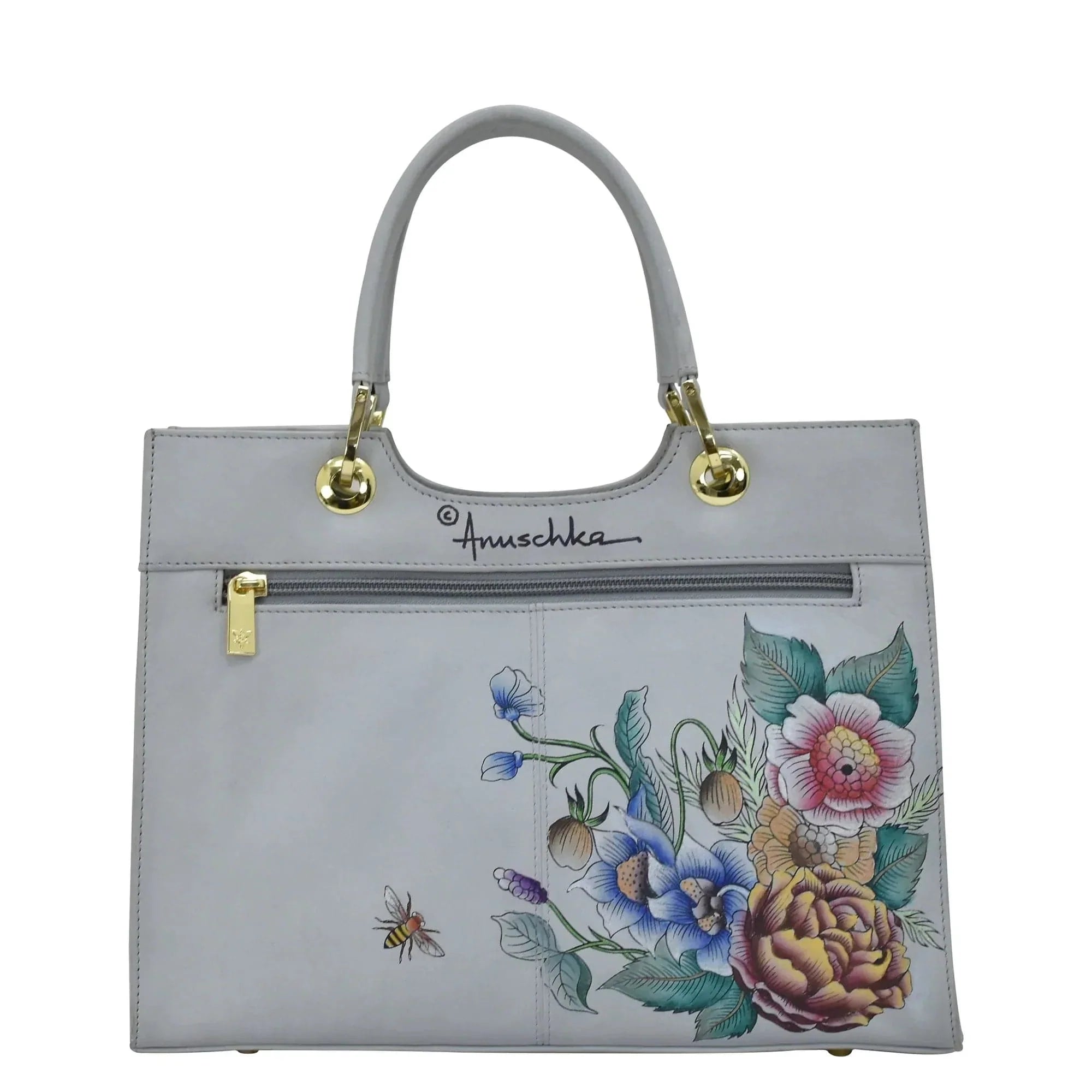 Anuschka Meduim Satchel with Floral Charm painting