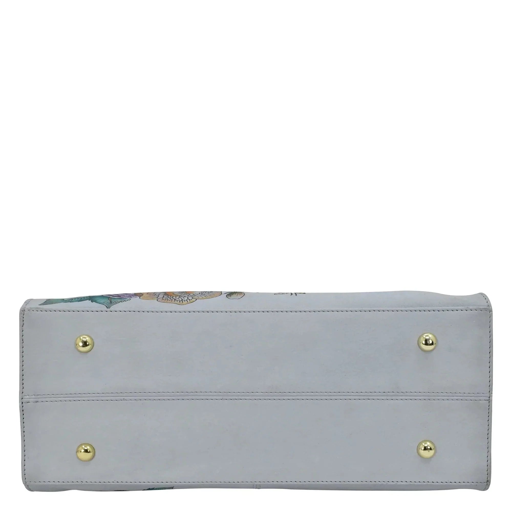 Light gray Medium Satchel - 697 with gold stud details and a chic touch on a white background by Anuschka.