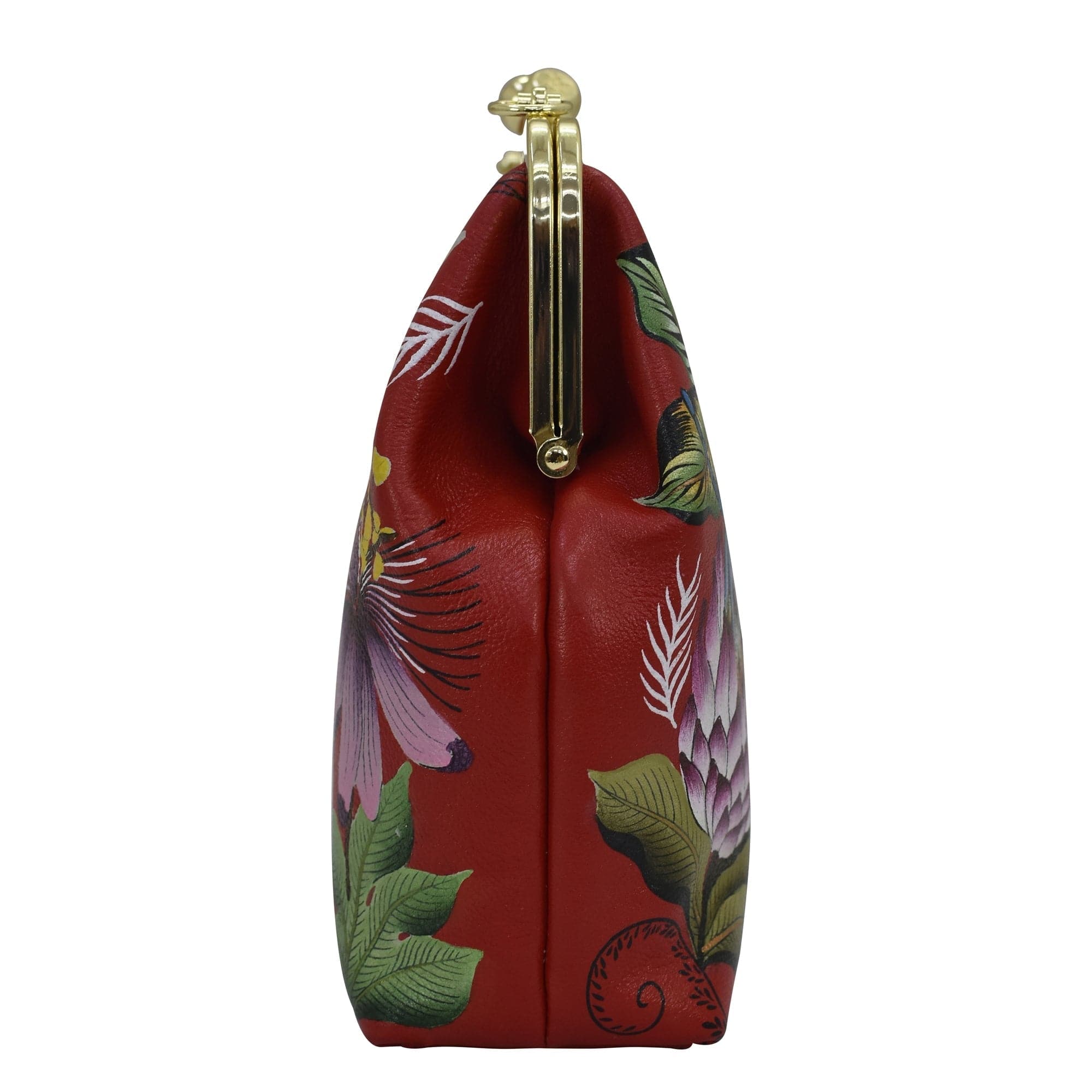Anuschka Medium Frame Crossbody - 700 with floral design, gold-tone clasp, and a structured style.