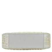 A rectangular off-white genuine leather wallet with a crocodile skin texture and a plain label space on its front - Anuschka Small Convertible Hobo - 701.