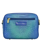 Anuschka Twin Top Messenger with Croco Embossed Peacock color