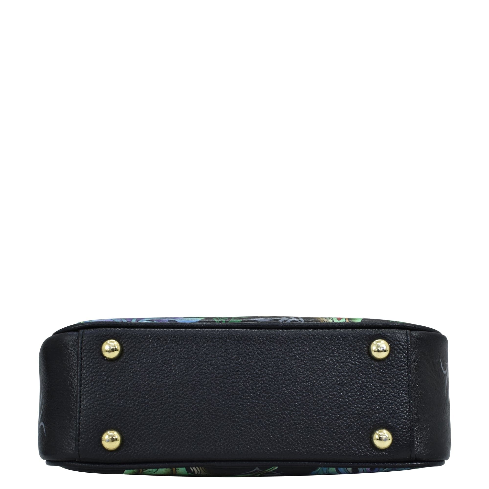 Anuschka Twin Top Messenger - 704 with floral pattern and gold-tone stud detail on the bottom.