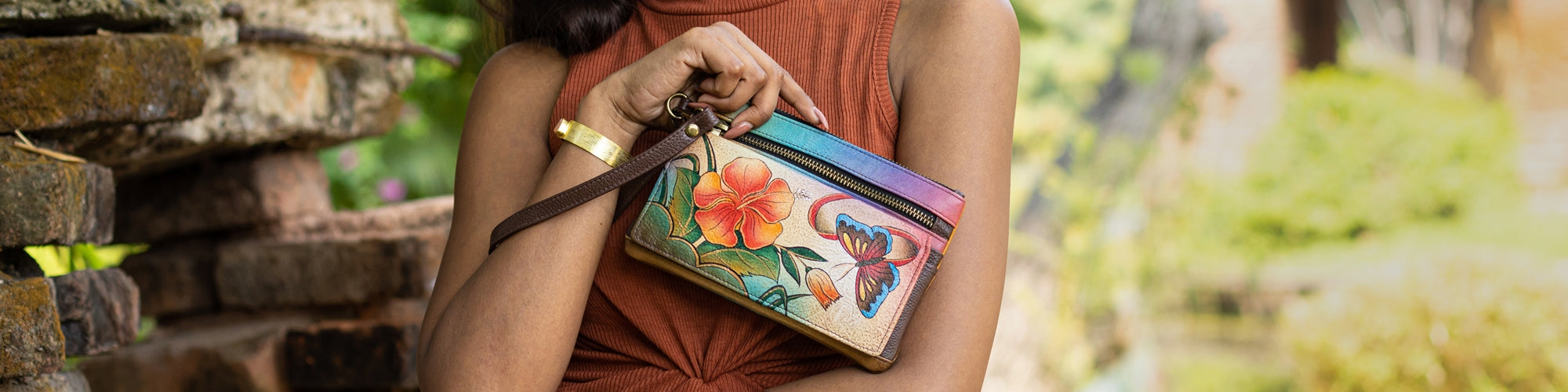 Antique Hibiscus Hand Painted Bags and Accessories