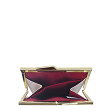 Load image into Gallery viewer, An empty gold leather Double Eyeglass Case - 1009 with a red interior opened against a white background by Anuschka.
