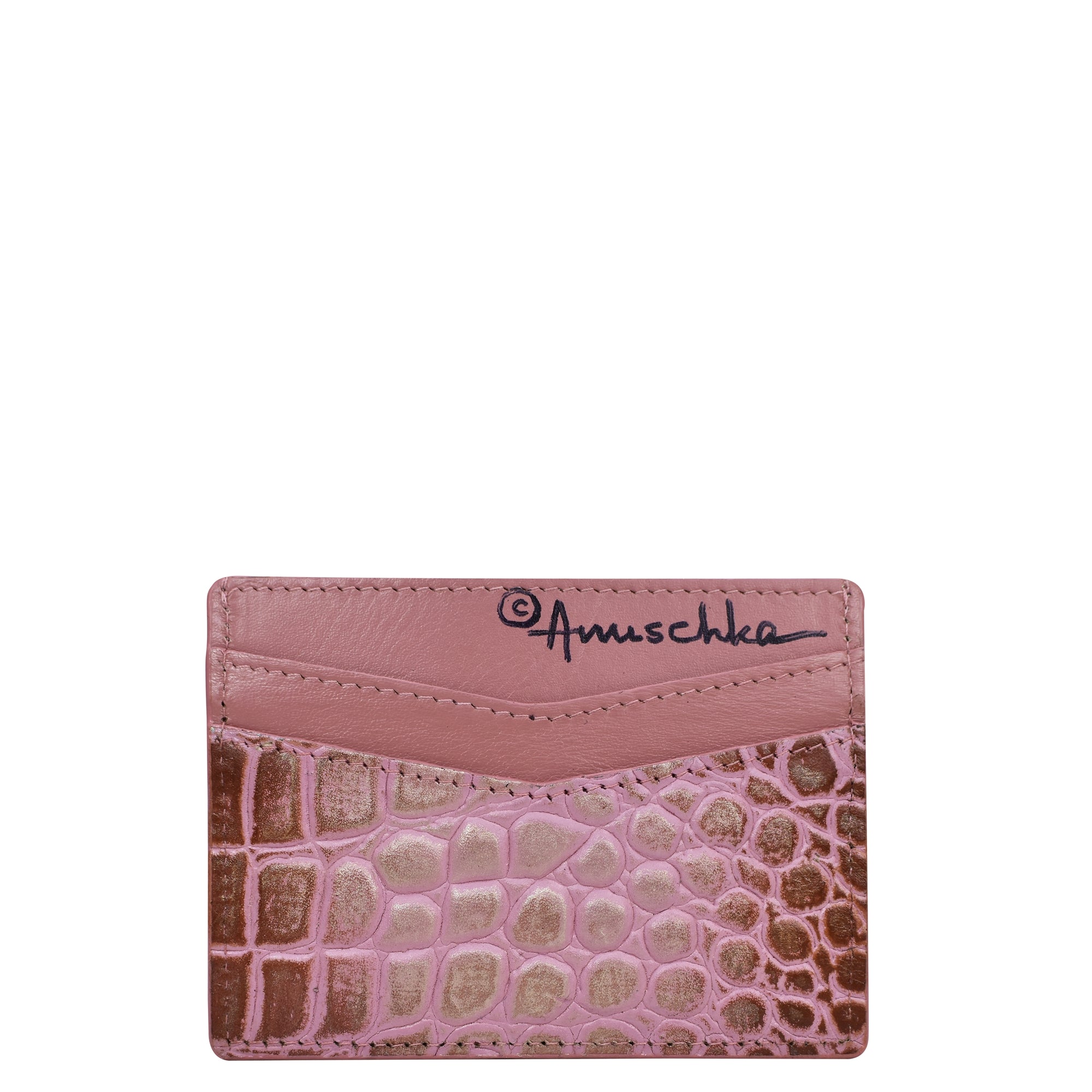 Croc Embossed Blush Gold Credit Card Case - 1032