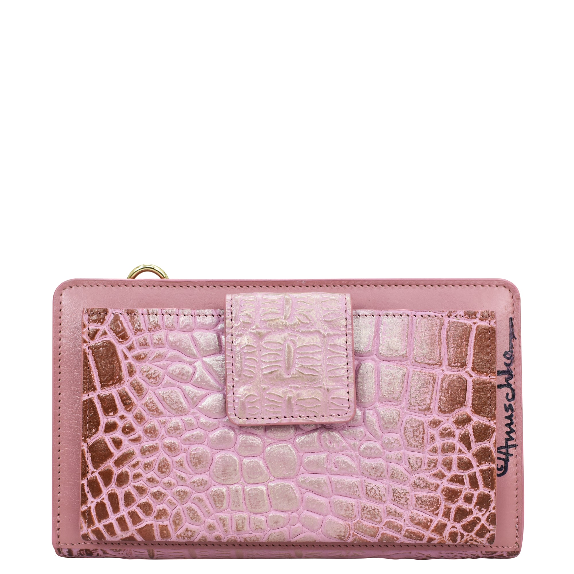 Croc Embossed Blush Gold Organizer Wallet Crossbody - 1149