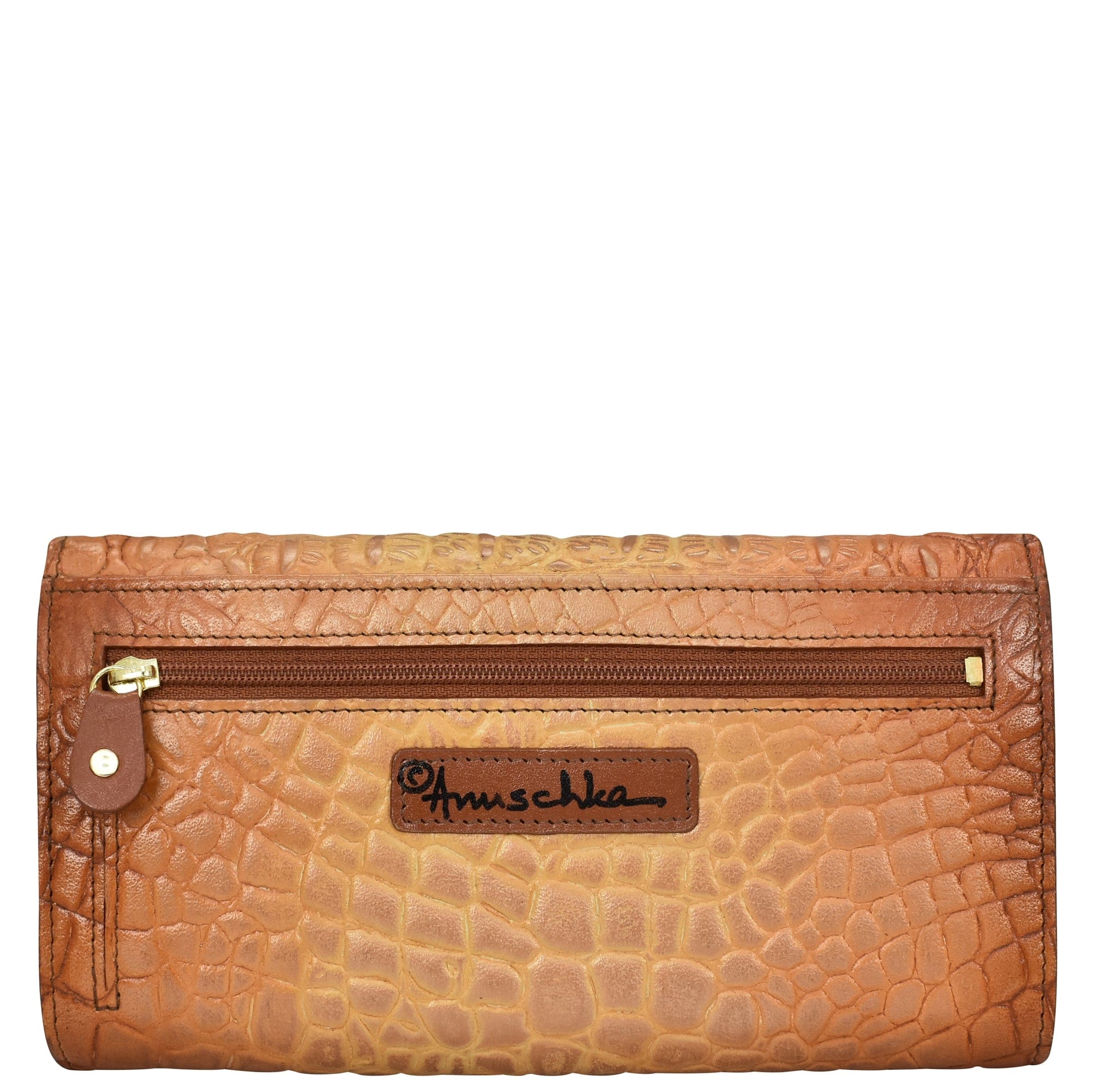 Croc Embossed Caramel Three Fold Wallet - 1150