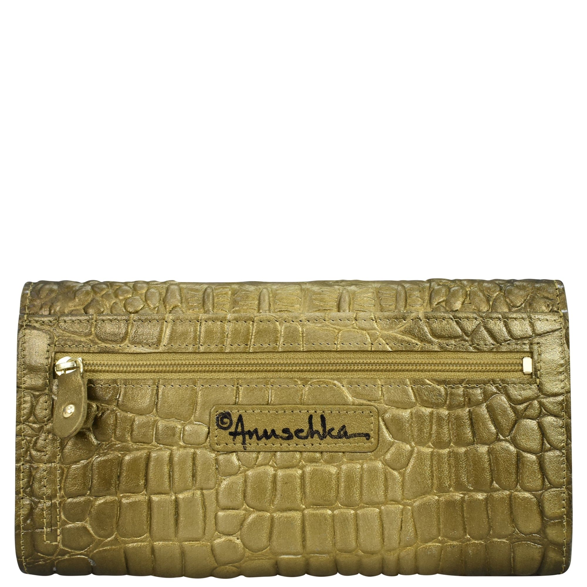 Croc Embossed Desert Gold Three Fold Wallet - 1150