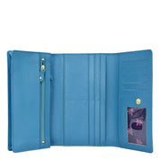 Three Fold Wallet - 1150 by Anuschka open to display card slots and compartments with RFID protection.