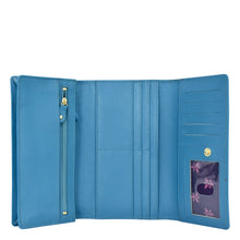 Load image into Gallery viewer, Three Fold Wallet - 1150 by Anuschka open to display card slots and compartments with RFID protection.
