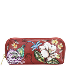Load image into Gallery viewer, Floral-patterned genuine leather Medium Zip-Around Eyeglass/Cosmetic Pouch - 1163 with zipper by Anuschka.
