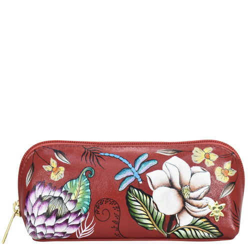 Floral-patterned genuine leather Medium Zip-Around Eyeglass/Cosmetic Pouch - 1163 with zipper by Anuschka.