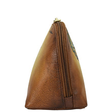 Load image into Gallery viewer, Side view of a closed Anuschka Large Cosmetic Pouch - 1164 with a zipper.
