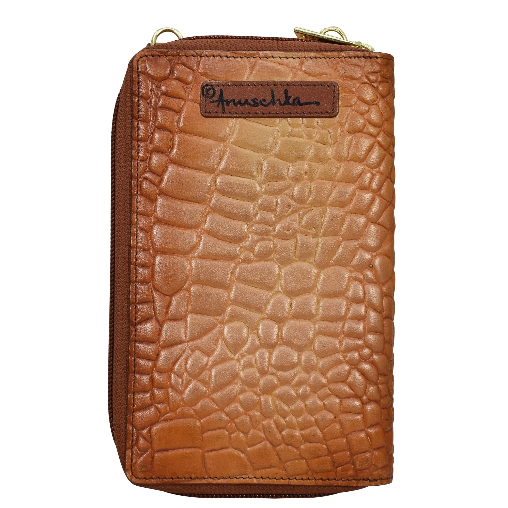 Croc Embossed Caramel Crossbody Phone Case - 1173