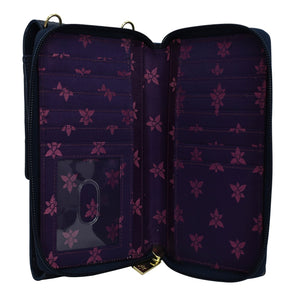 Open fabric Crossbody Phone Case - 1173 with floral pattern, multiple compartments, and RFID card holders by Anuschka.