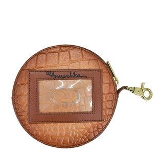 Croc Embossed Caramel Round Coin Purse - 1175