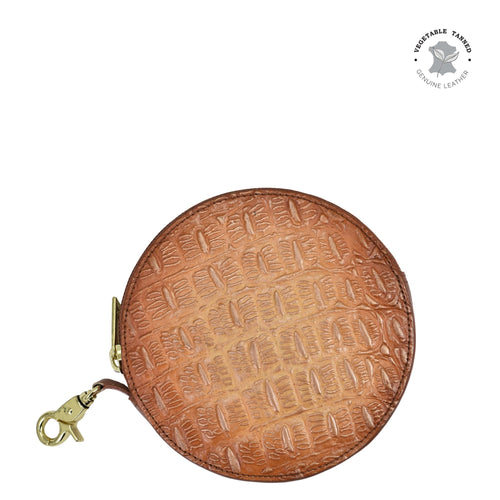 Croc Embossed Caramel Round Coin Purse - 1175