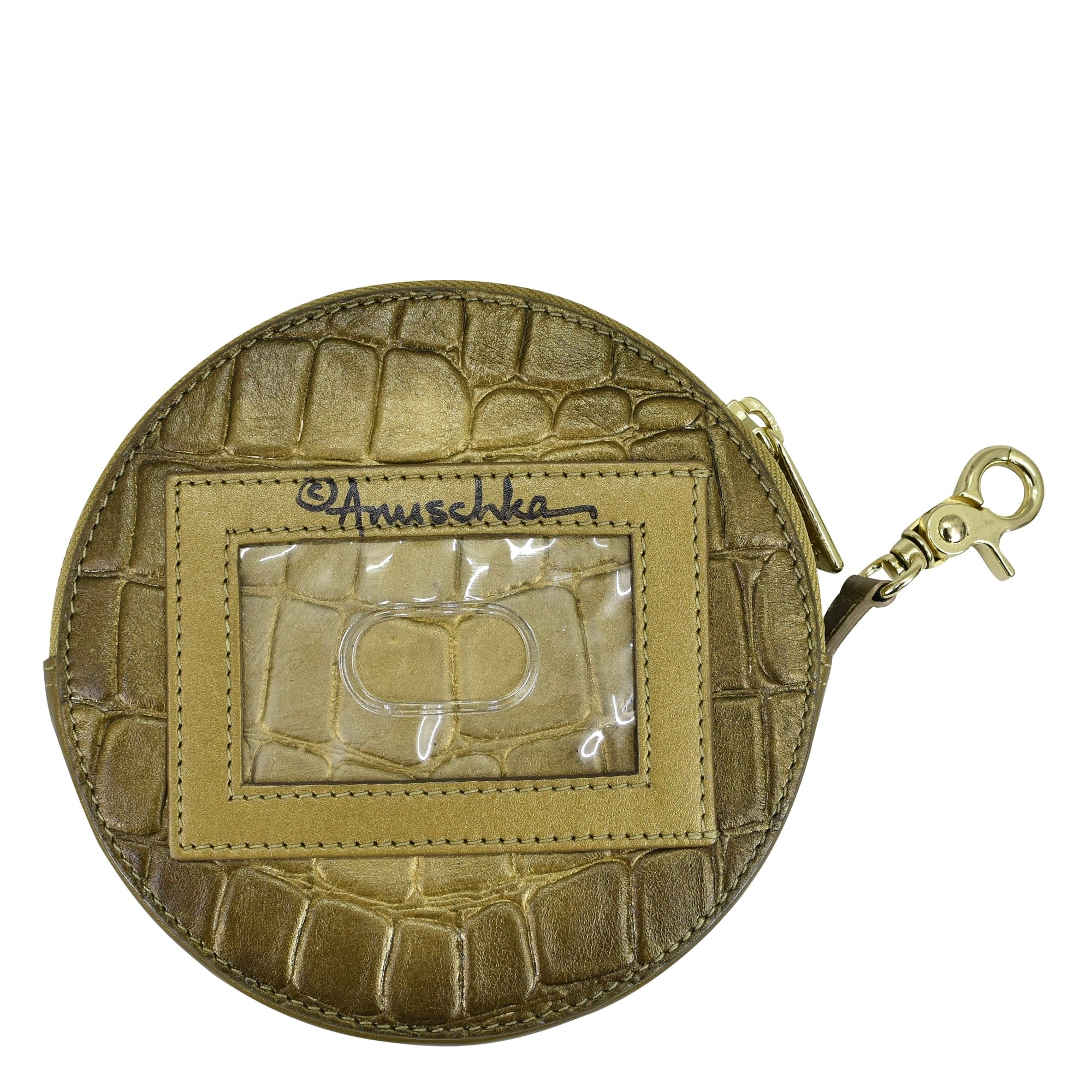 Croc Embossed Desert Gold Round Coin Purse - 1175