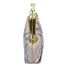 Load image into Gallery viewer, Side view of a vintage charm floral patterned Clasp Pouch With Key Fobs - 1177 by Anuschka with a gold clasp closure.
