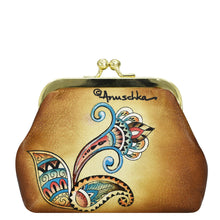 Load image into Gallery viewer, Decorative hand-painted Anuschka Clasp Pouch With Key Fobs - 1177 with floral motif and vintage charm.
