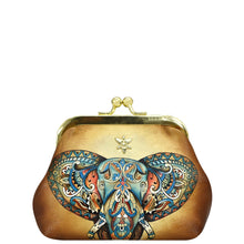 Load image into Gallery viewer, Vintage-style Anuschka leather clutch purse with an ornate elephant design on a white background.
