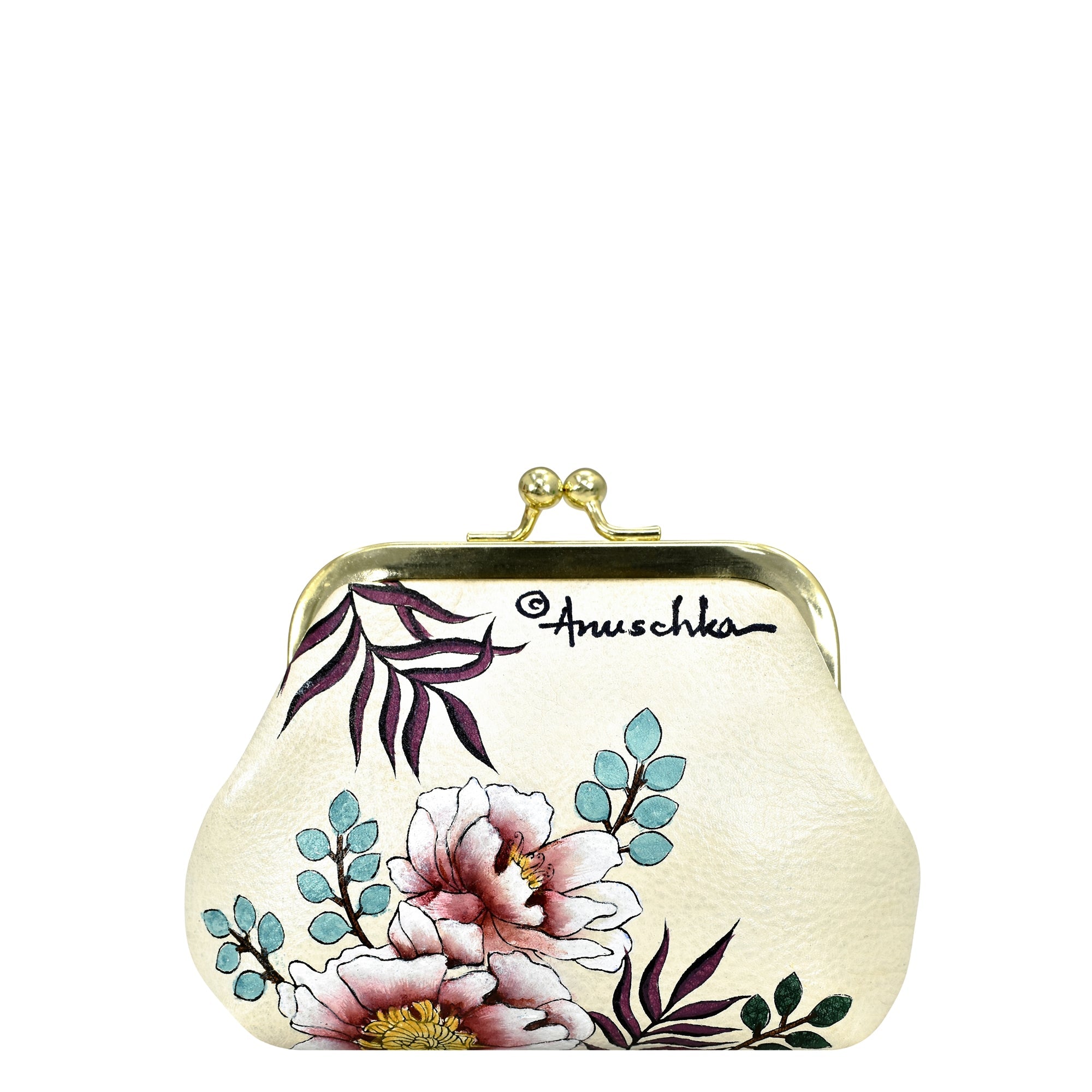 Anuschka's Floral-patterned leather clasp pouch with key fobs clutch purse.