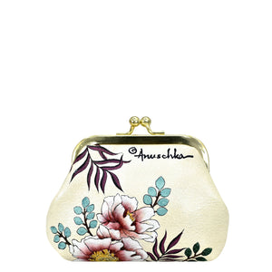 Anuschka's Floral-patterned leather clasp pouch with key fobs clutch purse.