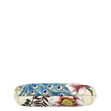 Load image into Gallery viewer, Anuschka&#39;s Clasp Pouch With Key Fobs - 1177 featuring a floral and peacock feather pattern on a white background.
