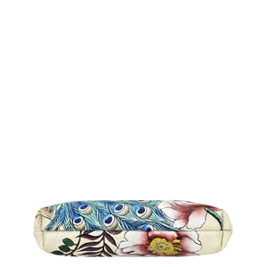 Anuschka's Clasp Pouch With Key Fobs - 1177 featuring a floral and peacock feather pattern on a white background.