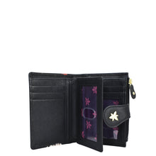 Load image into Gallery viewer, Two Fold Organizer Wallet - 1178 by Anuschka, displayed open, with black leather, multiple card slots and a coin pouch.
