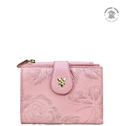 Compact Two Fold Organizer Wallet - 1178 with floral embossing and a gold-tone clasp by Anuschka.