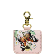 Load image into Gallery viewer, A floral and butterfly print genuine leather Airpod Pro Case - 1179 keychain wallet with a gold-toned clasp by Anuschka.
