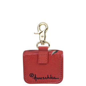 Floral-patterned red genuine leather Anuschka Airpod Pro case with a gold-colored clasp.