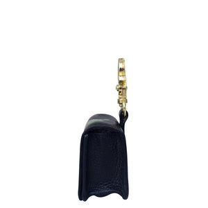 Black leather Anuschka Airpod Pro Case - 1179 with a metal clasp against a white background.