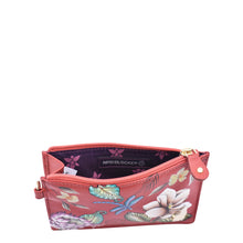 Load image into Gallery viewer, A small, open floral-patterned Card Holder with Wristlet - 1180 with RFID protection, isolated on a white background by Anuschka.
