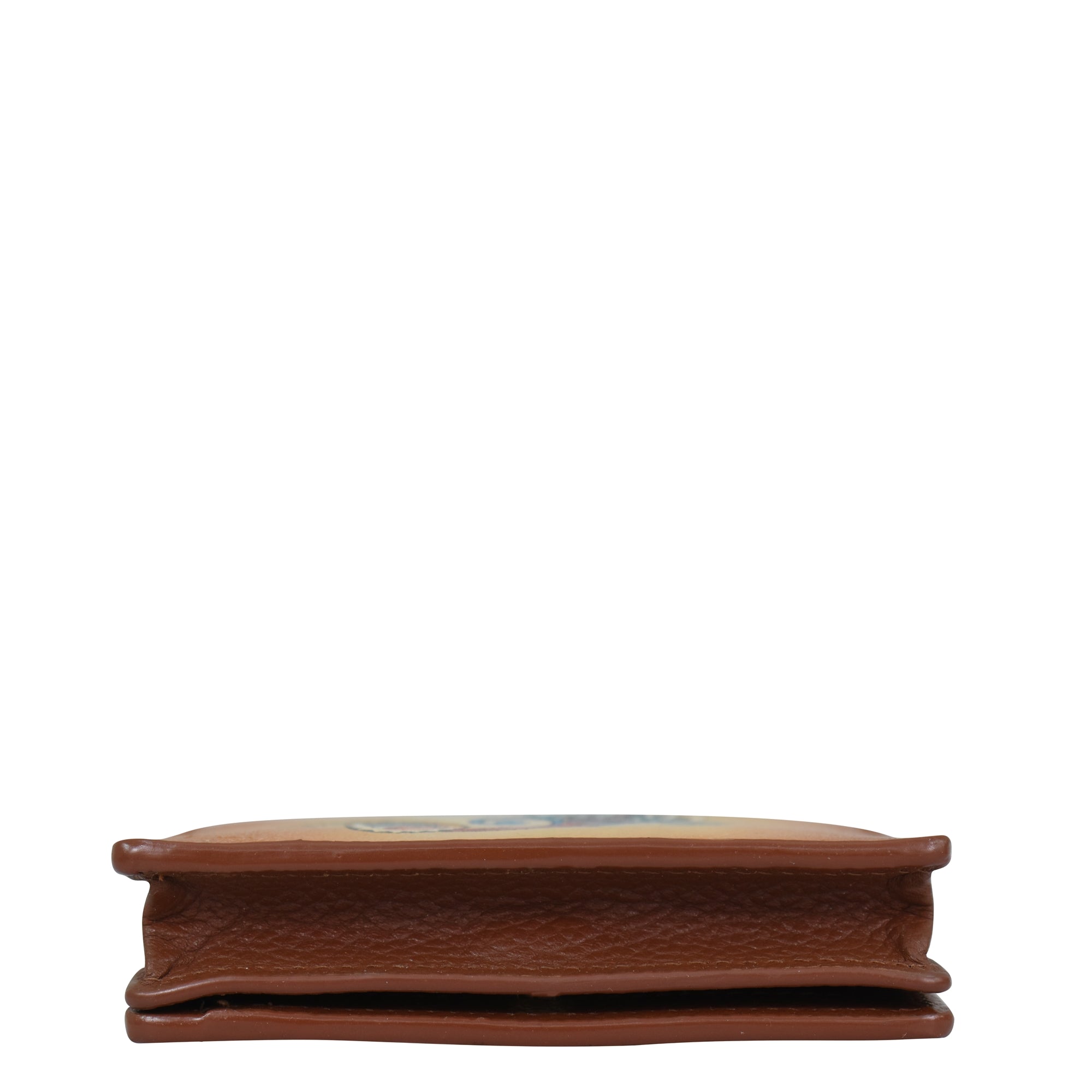 An Anuschka Card Organizer Wallet - 1184, featuring genuine leather with an embossed design partially visible on the top surface.