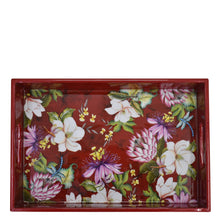Load image into Gallery viewer, Rectangular floral tray with red border and enamel design - Anuschka Wooden Printed Tray 25001.
