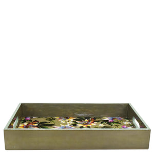 Decorative Wooden Printed Tray - 25001 with floral pattern on white enamel background by Anuschka.