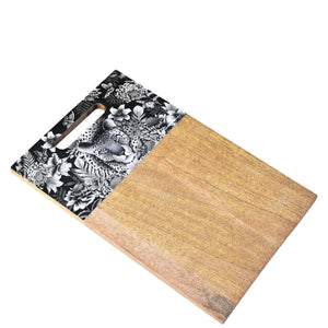 Two-toned cutting board with floral patterned and mango wood surfaces - Anuschka Wooden Printed Cutting Board - 25002.